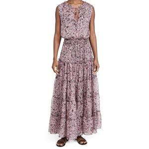 MISA Los Angeles Hollen Chiffon Maxi Dress Smocked Floral Print Sleeveless Boho